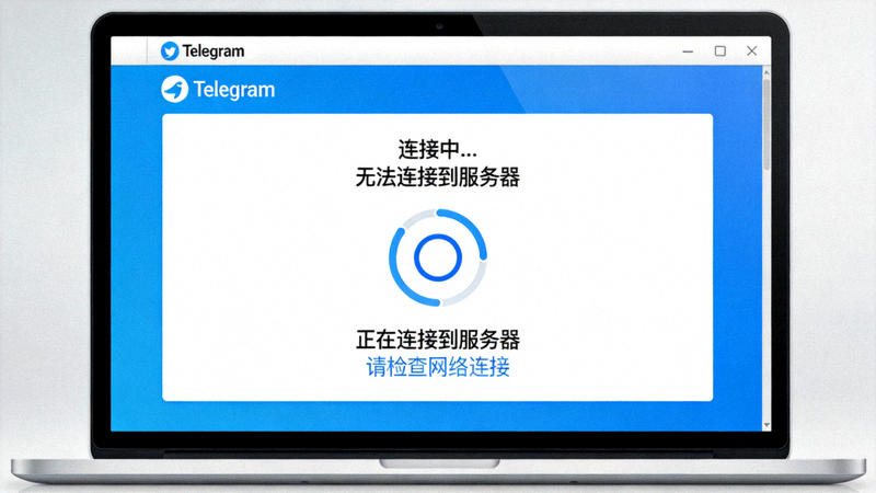 Telegram电脑版网络连接问题界面截图 - 显示连接中或无法连接到服务器状态