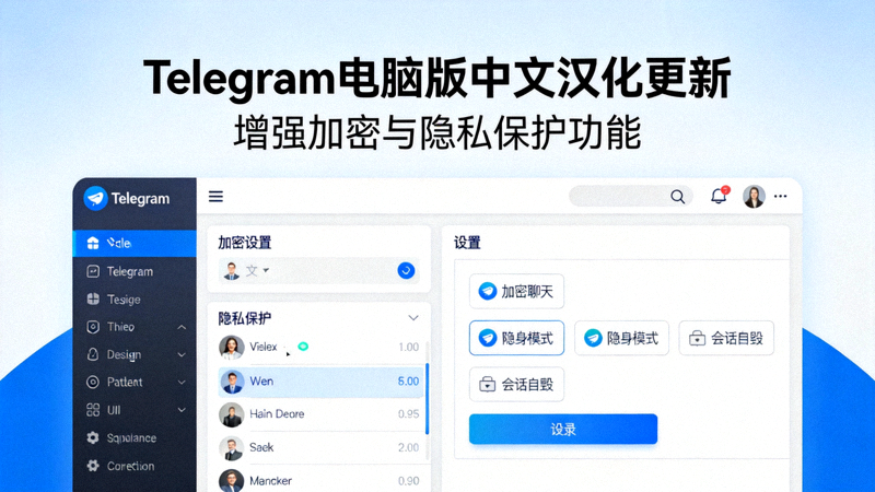Telegram电脑版中文汉化更新主视觉图 - 展示增强加密与隐私保护功能界面