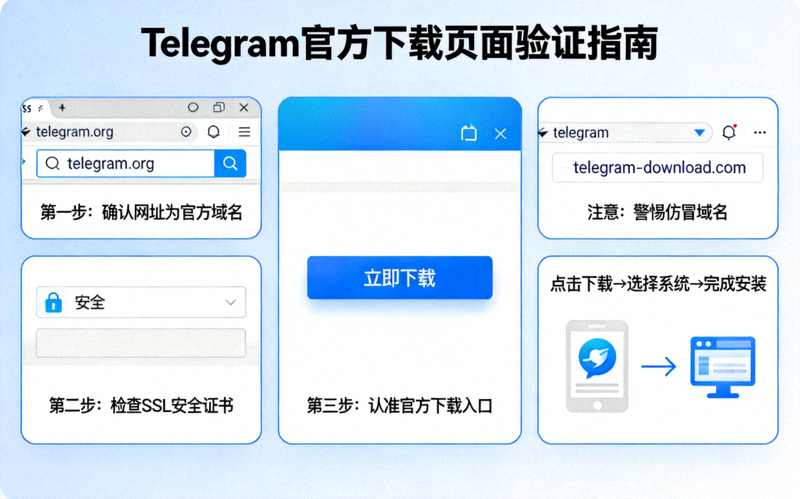 Telegram官方下载页面验证示意图 - 展示如何识别官方网站和安全下载