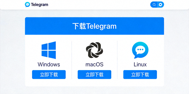 Telegram官方下载页面显示Windows、macOS和Linux系统版本选择界面