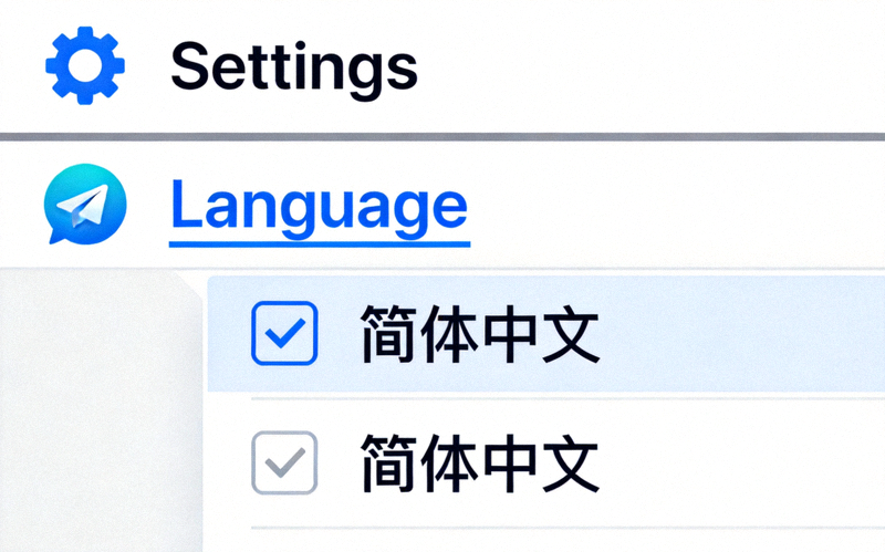 Telegram客户端设置界面截图 - 展示在Language选项中选择简体中文的操作步骤