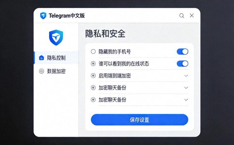 Telegram中文版安全设置界面截图 - 展示隐私控制和数据加密选项
