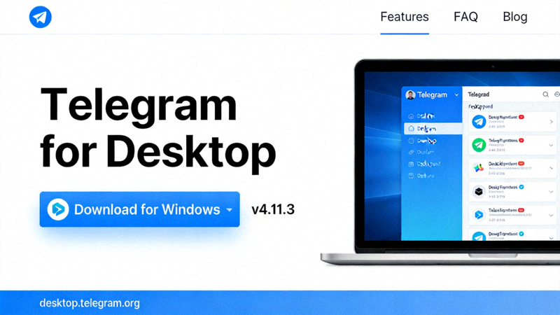 Telegram桌面版官方网站 desktop.telegram.org 首页截图 - 显示官方下载按钮