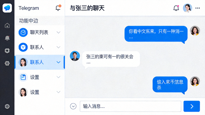 Telegram桌面中文版最新用户界面展示 - 展示清晰的聊天窗口和功能侧边栏